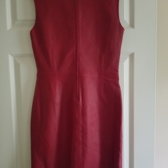 Red Faux Leather Dress with Appliques, V-Neck, Fully Lined Size 4, Styleworks - Picture 5 of 8